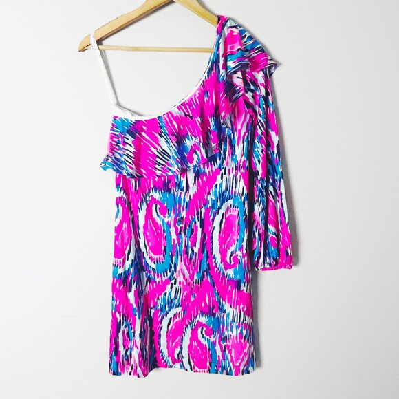 Lily Pulitzer Amante 100% Silk Jersey Stretch One Shoulder Dress - Picture 3 of 5